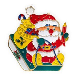 Vintage Santa Sleigh Christmas Suncatcher Stained Glass Wall Hanger 8"